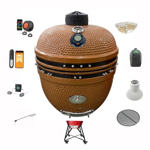 YNNI 25 »ROSE GOLD XL Chip Feeder KAMADO Bundle (Package) avec Divide & Conquer, Cover, Cast Iron Grate et Kickash Panier TQTT25RG