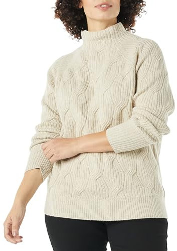 Amazon Essentials Damen Langarm-Pullover Für Den Winter, Soft-Touch-Zopfmuster Mit Trichterausschnitt, Beige, XXL