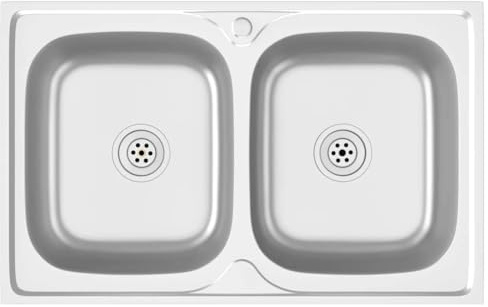 vidaXL Fregadero de Cocina Doble Seno, Pila Encima de Armario, Pileta de Cocina Superior, Lavabo Decorativo para Hogar, Acero Inoxidable