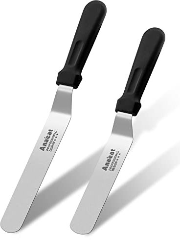 Anaeat Icing Spatulas, Set of 2 Professional Cake Angled Offset Spatula with 15cm, 20cm Stainless Steel Blade - Thickened Frosting Knife with Durable Plastic Handle for Cake Decorating Pastry & Baking