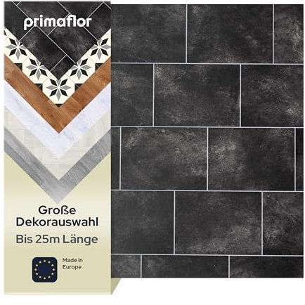 Primaflor PVC Bodenbelag Meterware - TURIN, Fliese Lido 8409, 2,00m x 2,00m, Vinyl-Boden in Fliesenoptik für Küche, Wohn- und Badezimmer, Hochwertige Auslegware, Anti-Rutsch Oberfläche