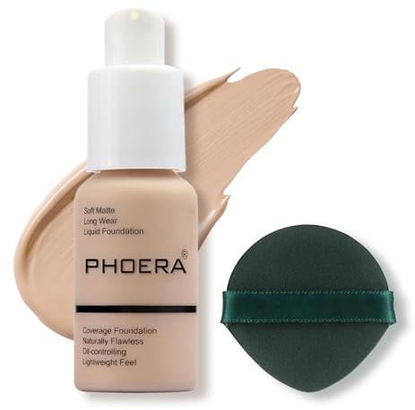 PHOERA Foundation, Full Coverage Foundation, Concealer Foundation Full Coverage Flawless Cream Glatte, langanhaltende Neu 30ml PHOERA 24HR Matte Oil Control Concealer (102# Nude)