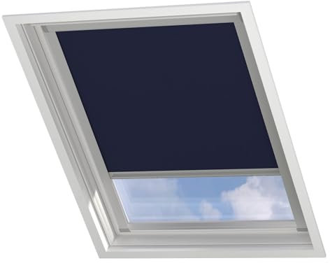 Radeco® Dachfenster verdunkelungsrollo für Velux C02 dunkelblau mit Führungsschiene, Rollo für dachfenster, velux dachfenster Rollo, verdunklungsrollo für velux