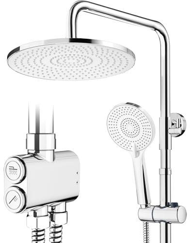 Rainsworth Regendusche ohne Armatur Chrome, 25 cm Rund Regendusche und 3 Strahlarten Duschkopf, Duschsystem, Duschsäule Duschset für Dusche