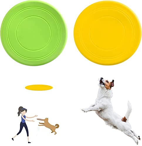 JEOPKO 2Pcs Indestructible Dog Frisbee, Self Moving Dog Ball Toy