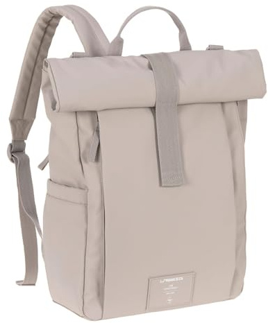 LÄSSIG Baby skötryggsäck skötväska ryggsäck med skötunderlag, barnvagnsfäste, flaskhållare hållbart tillverkad/GRE Rolltop Up Backpack taupe