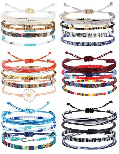FIOROYAL 24 Pcs Ankle Bracelets for Women Men Adjustable Friendship Bracelet String Beaded Bracelets Summer Beach Surfer Bracelets Colorful Handmade Boho Bracelet String Ankle Bracelet
