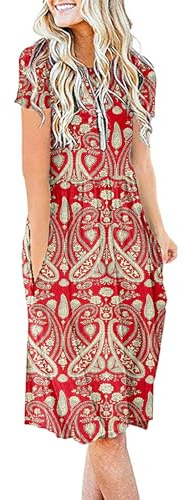AUSELILY Femmes Robe D'été Manches Courtes Taille Empire Plissée Robe Évasée Décontractée au Genou avec Poches