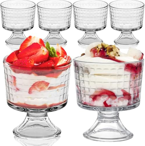 6 Pack Footed Glass Dessert Cups, for Sundae Fruit Pudding Cocktail, 330 ml | Crystal Trifle Dish Cups, Thicken Glass, Lead and BPA free, Easy to Clean, for Party Family Gatherings and Daily Use