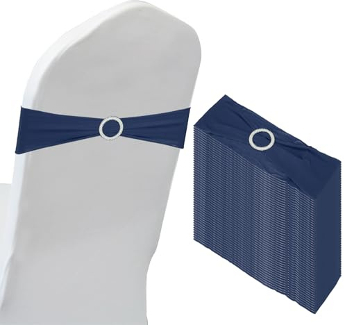 PATIKIL 14x5 Elástico Silla Fajas Lazos, 50 Paquete Elástico Silla Bandas Fajas con Hebilla Deslizante Control para Boda Banquete Decoraciones, Oscuro Azul