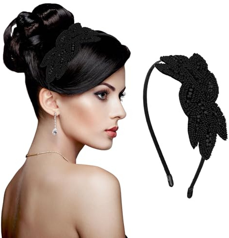 Sibba 1920s Headbands for Women Head Bands Accessories Crystal Bridal Wedding Black Headpiece 20s Rhinestone Flapper Vintage Hair Valentines Accessory for Girls Costume Prom Party Retro