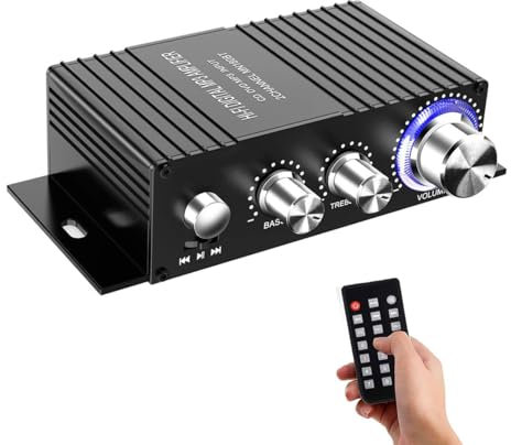 HiFi-Amplificateur, Mini Récepteur Amplificateur Audio Stéréo Bluetooth, 2-Canaux 50W×2 Amplificateur Audio avec Télécommandes, Entrée de AUX/USB pour la Maison ou la Voiture