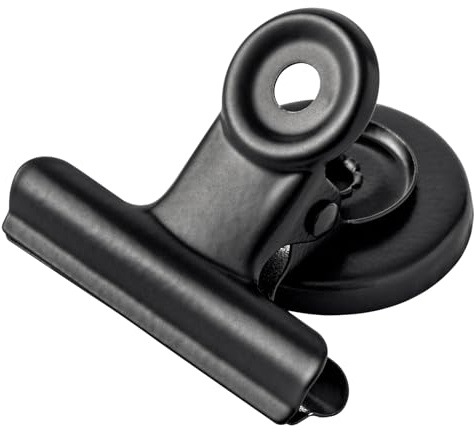LELADY Clips Magnéticos, 12 Piezas Clip Magnético de Metal, 38mm Clips de Imanes, Clips Metálicos Magnéticos para Oficina Escuela Refrigerador (Negro)
