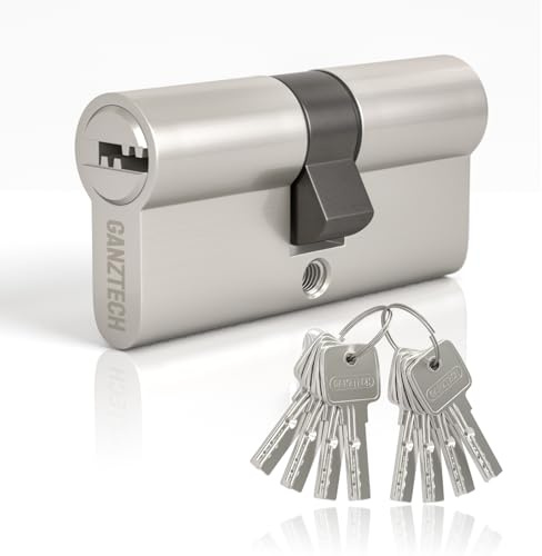 GANZTECH 45/45(90mm) Serrure de barillet de porte en nickel,clé à clé avec 8 clés à fossettes horizontales,serrure à cylindre euro en Alliage d’aluminium,Applicable à composites et UPVC