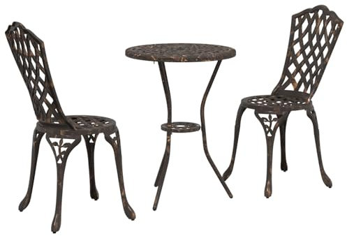 vidaXL Set Bistro da Giardino 3 PCS Bronzo Alluminio, Giardino e terrazza, Set Patio Moderno, sedie Bistro compatte, mobili da Pranzo Esterni, Gruppo Elegante e Minimalista