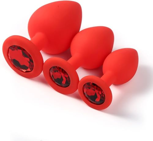 LYZD WAND Portable Silicone Butt Training Toy Anales Relaxing Plug Surprise Gift for Couple Sunglasses,Butt Pugs Anales Training Kit Sex toys4women Set of 3 (Red)