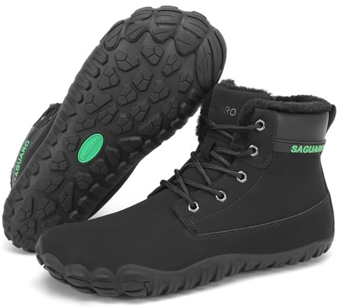 SAGUARO Winter Barfußschuhe Herren Warme Gefütterte Winterschuhe Wasserdicht Barfuß Winterstiefel Männer Leicht Rutschfest Barfussschuhe, Schwarz, 44 EU