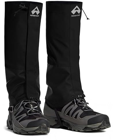 Pioneer Camp Gamaschen Herren Lange für Unisex VerschleißFest Wasserdicht Wandergamaschen mit Stiefelhaken und Unterfußgurt Outdoor Gaiters（Black;S