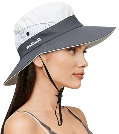 EKKONG Cappello da Sole da Donna, Cappello Donna Estivo,Pieghevole Cappelli da Spiaggia Protezione del Sole Bucket Hat (Grigio Beige)