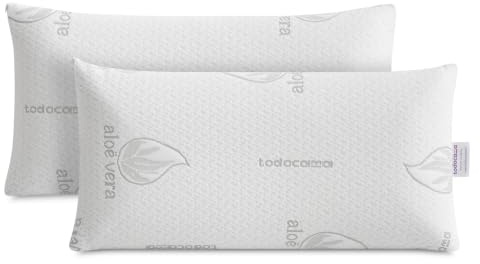 Todocama Almohada Viscoelástica Aloe Vera (Pack 2 Unidades 75 cm), Núcleo Compacto Viscoelástico para Cervicales y Cuello, Firmeza Media-Alta, Doble Funda con Cremallera.