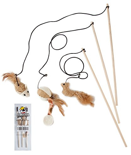 LukPaw Cat Teaser Cat Kitten Toys Set Natural Sisal Wand Teasers with Mouse, Bell, Feather, Elastic String, and Sturdy Wood Rod