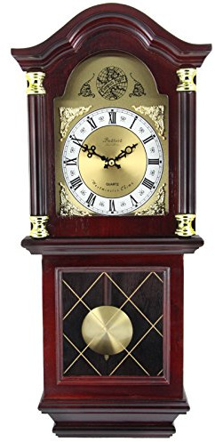 Bedford Clock Collection Antique Mahogany Cherry Oak Chiming Wall Clock with Roman Numerals, 26 L