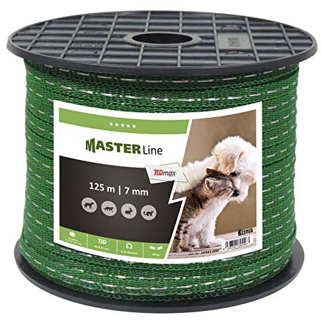Eider Landgeräte GmbH TLDmax Ruban de clôture de pâturage, 7 mm, 125 m, avec 0,26 Ohm/m, très conducteur, pour chiens, chats, martres, ratons laveurs et petits animaux, protection de bassin