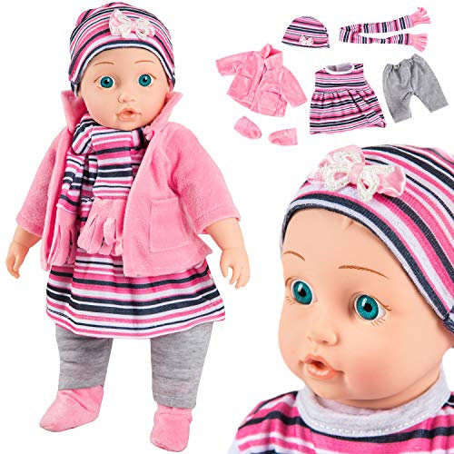 Kinderplay Babypuppe, Weichkörper Interaktive Spielpuppe - Baby Puppe, 33 cm hoch, Funktionspuppe, Lacht, SAGT Mama und Papa, Passt Puppenwagen, KP4839