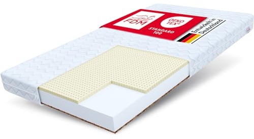 FDM PIKOLO Schaumstoffmatratze 120 x 200 cm Kindermatratze Härtegrad H3/H4 Höhe 11 cm Latex Kokos Matratze Hochelastischer HR Komfortschaum Zweiseitig Bezug Abnehmbar Waschbar