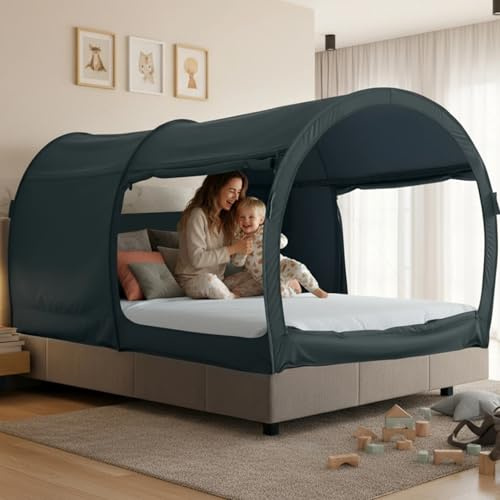 Bed Tent Dream Tents Bed Canopy Shelter Cabin Indoor Privacy Warm Breathable Pop Up Full Size for Kids and Adult Patent Pending PitchBlack(Mattress Not Included)