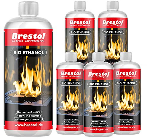 BRESTOL® Bioethanol für Kamine & Tischkamine 6X 1000ml – Nachhaltig & geruchsfrei, höchste Reinheit mit 99% Ethanolgehalt – Umweltfreundliches Tischkaminbrennstoff, Brennstoff für Innen- & Außen