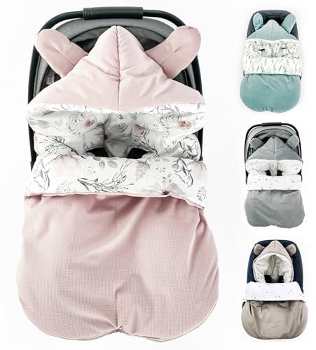 Winterfußsack Fußsack Babyschale Winter Herbst Babyfußsack warm, Einschlagdecke Baby Kinderwagen Buggy universal 3-Punkt und 5-Punkt Gurt ROSA