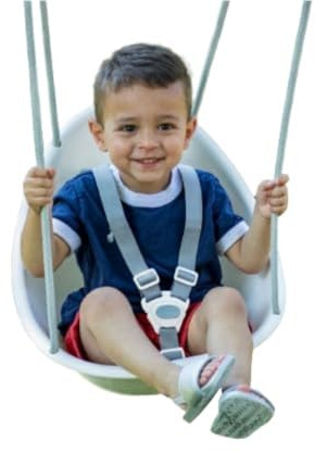 Swurfer Coconut Toddler Swing Comfy Baby Outdoor, 3- Point Adjustable Safety Harness, Secure, Safe Quick Locking System, Blister-Free Rope, Easy Installation, Ages 9 Months and Up, Ivo, White
