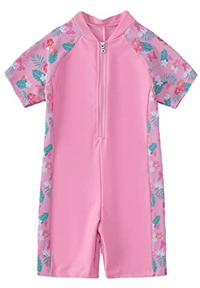M2C Girls One Piece Short Swimsuit UPF 50+ Water Sport Rash Guard Pink 4T