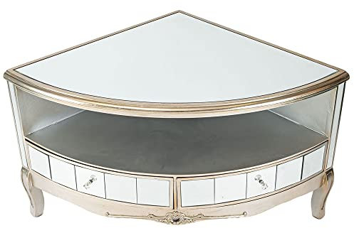 TV Eckschrank HiFi Schrank verglast Medienschrank Eck Sideboard Silber Wohnzimmer 110cm vic533 Palazzo Exklusiv