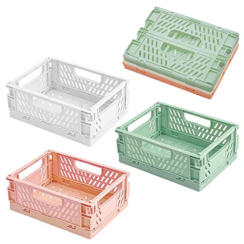3 Stück faltbare Aufbewahrungskörbe, kleine Kunststoffkörbe, Mini-Schreibtisch-Organizer-Korb für Zuhause, Büro, Küche, Badezimmer, Lebensmittel (weiß, grün, rosa)