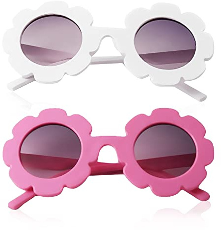 2 Pairs Kids Flower Polarized Sunglasses, UV400 Protection, Toddler Girls & Boys Gifts, Age 0-8 for Party Beach