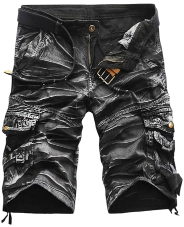 New front Cargo Shorts Uomo Pantaloncini Cargo Pantaloncini con Tasche Laterali Pantaloni Corti Cotone Traspirante Pesca Campeggio Vacanze Corsa Mimetica Nero 31