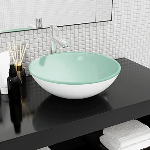 WIFESE Lavandino in Vetro Temperato Lavello Da Appoggio In Vetro Lavabo Da Appoggio Lavandino Bagno Arredo Bagno Lavabo Bagno Lavandino Del Bagno In Vetro Lavabo In Vetro 42x14 cm Bianco