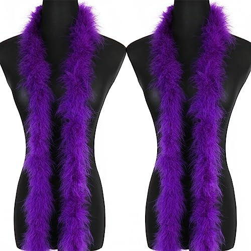 chaojukj 2 Pcs 2 Yards 20G Purple Fluffy Marabou Feather Boa for Women Boa DIY Craft Sewing Trim Home Wedding Party Christmas Decoration