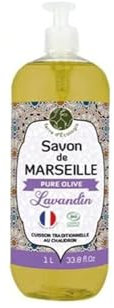 Savon de Marseille Liquide Lavandin – 1L – Pure Olive Bio – 100% Origine Naturelle – Sans Huile de Palme – Sans Colorant – Peaux Sensibles – Visage, Mains et Corps – Made in France