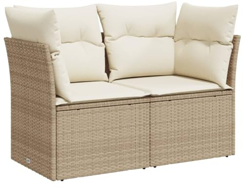 vidaXL Sofá de Jardín de 2 Plazas con Cojines, Sillón de Exterior, Sofá Modular, Asiento para Patio Terraza Balcón, Ratán Sintético Beige