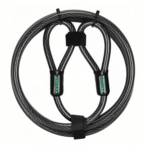 DAOSEC 10 ft x 1/2 Heavy Duty Cut-Proof Security Cable | Flexible Vinyl-Coated Braided Steel with Looped Ends | Weatherproof Anti-Theft Locking Cable for Bikes, Gates, Kayaking & Outdoor Equipment