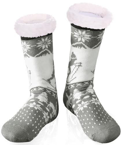 WOTENCE Chaussettes Chaussons Homme Hiver Chaudes Antidérapantes Chaussette Pantoufle Thermiques Polaire Grosse Chaussette Épaisse Antidérapante （Ski (Gris Clair) ）