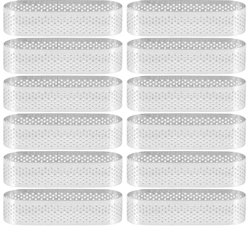 Aisuoka 12 Pièces Moules à Tartelettes Ovales Mousse à Dessert Française - Anneau de Quiche Moule à Gâteau en Acier Inoxydable Aux Fruits