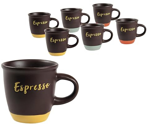 MECSAL CASALINGHI Set 6 Tazzine Caffè, Espresso Coffee Break, in Ceramica, Varie Decori, con Manico, Colazione Casa Bar (97ml, Espresso)