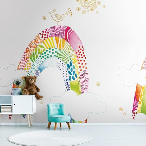 Fototapete Profhome 392151-GU heißgeprägte Vliestapete glatt Kindertapete matt weiß pink gelb blau 2,65 m x 2,8 m