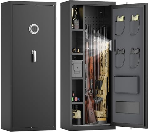 Eltean 14-15 Large Gun Safe for Rifles and Pistols,Gun Cabinet with Quick-Access Digital Lock and Adjustable Gun Racks,Rifle Safes for Home with 4 Adjustable Shelves and 4 Holsters