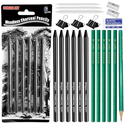Omnikryp 21 Pièces Kit de Dessin Professionnel, Kit de Dessin Complet avec Crayons Charbon Gomme Crayons pour Croquis Ombrage Mélange, Fournitures D'art Professionnelles pour Artiste Débutant Adulte