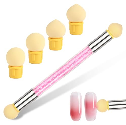 BUTBU Nagelsvampar för Ombre, svamp med dubbla huvud, nagelkonst, borste, ombre nagelsvamp med 4 ersättningshuvuden, lämplig för gör-det-själv nagelkonst och gradient nageldesign (rosa)